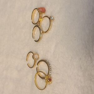 Ring lot gold tone with faux stones total of six